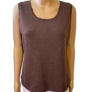 DFA New York Silk Blend Knit Tank Top Brown Metallic Sleeveless Luxury Women XL